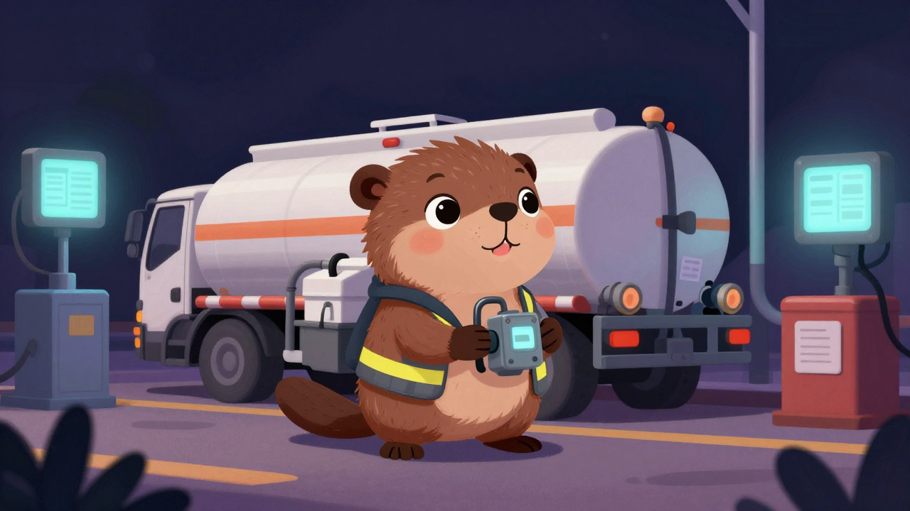 유조선하역원 직업 종사자가 업무를 수행하는 모습