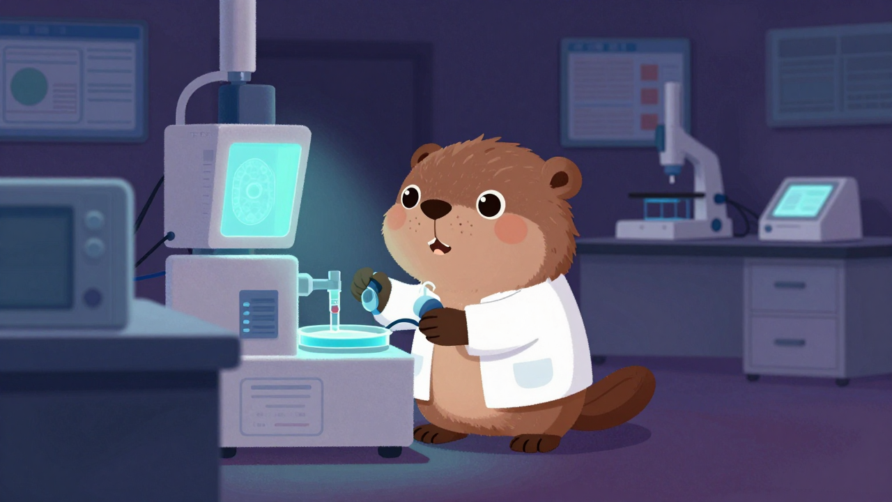 의료용구생물학시험원 직업 종사자가 업무를 수행하는 모습