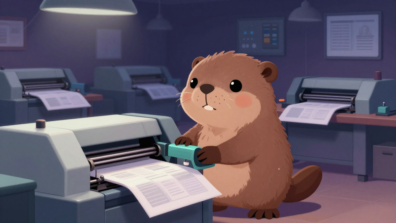 인쇄타발기조작원 직업 종사자가 업무를 수행하는 모습