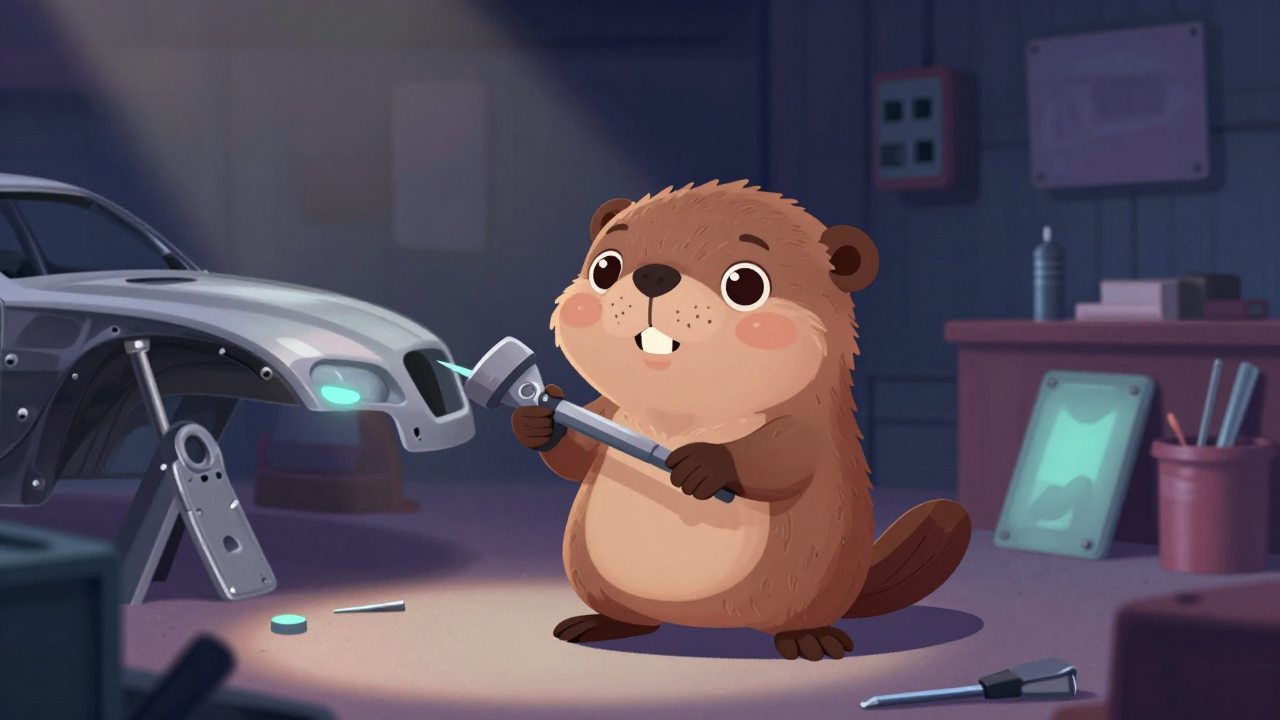 자동차판금정비원 직업 종사자가 업무를 수행하는 모습