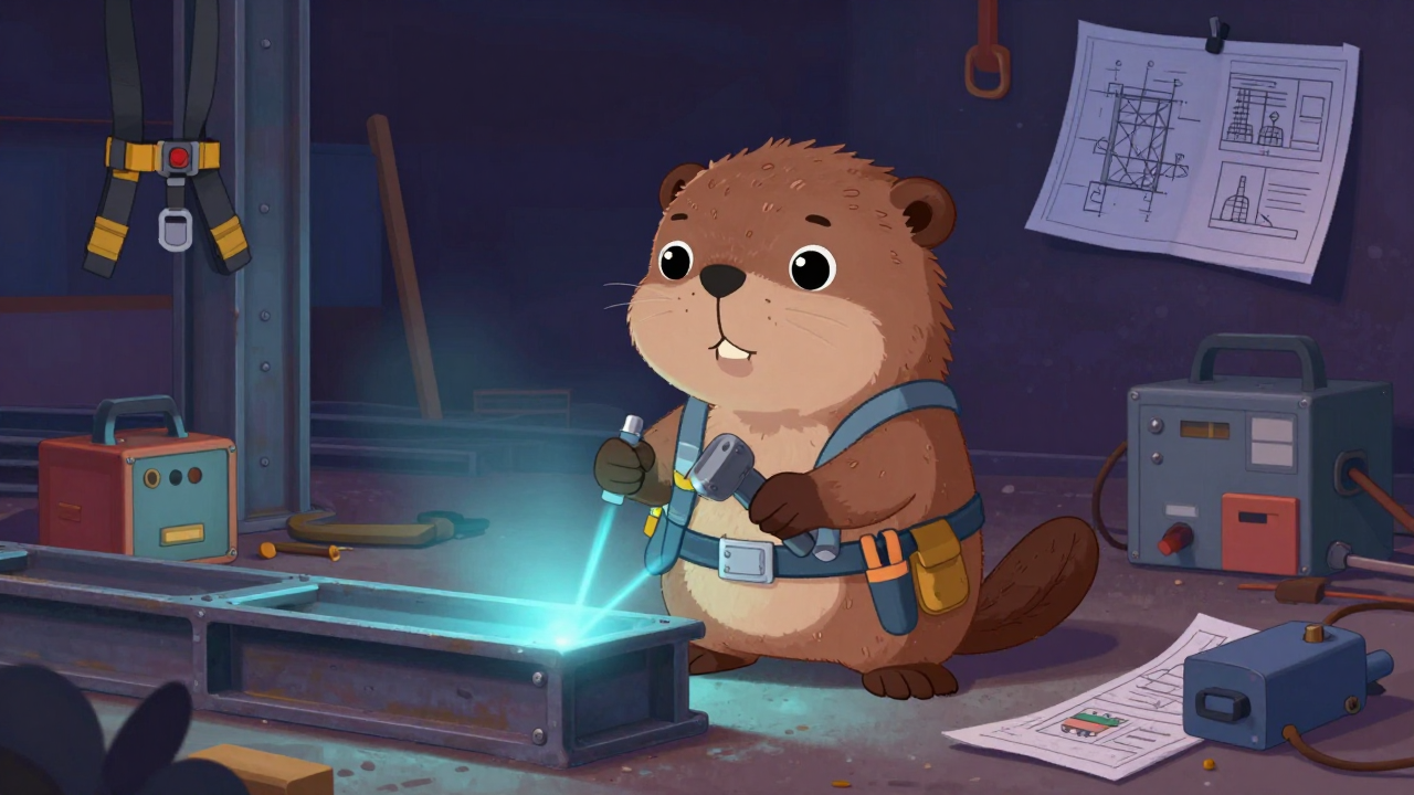 철골공(강구조물건립원) 직업 종사자가 업무를 수행하는 모습