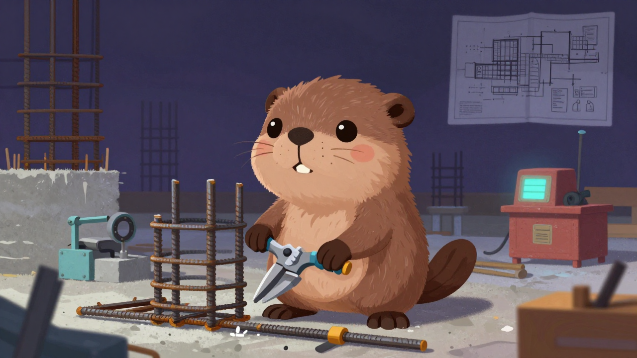 철근공 직업 종사자가 업무를 수행하는 모습