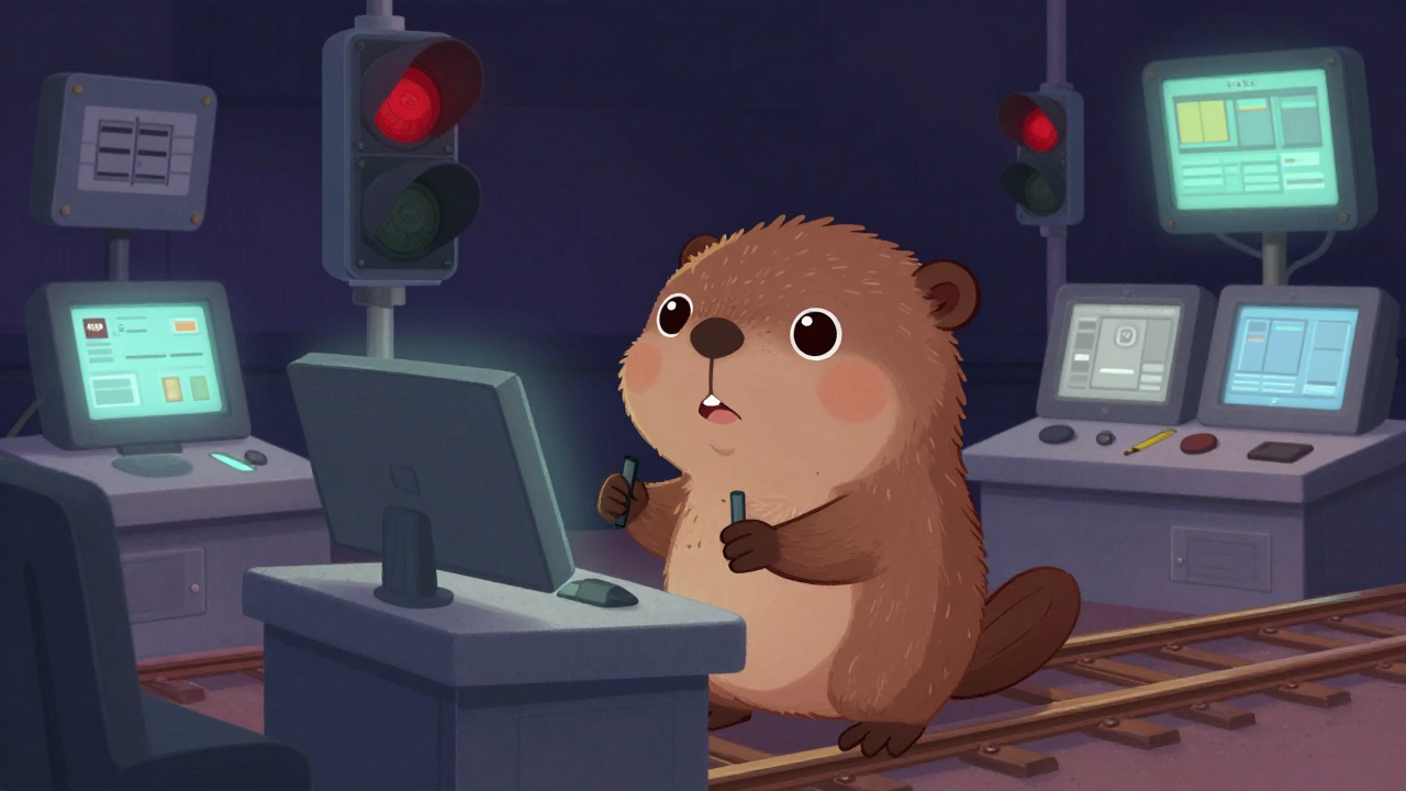 철도신호원 직업 종사자가 업무를 수행하는 모습