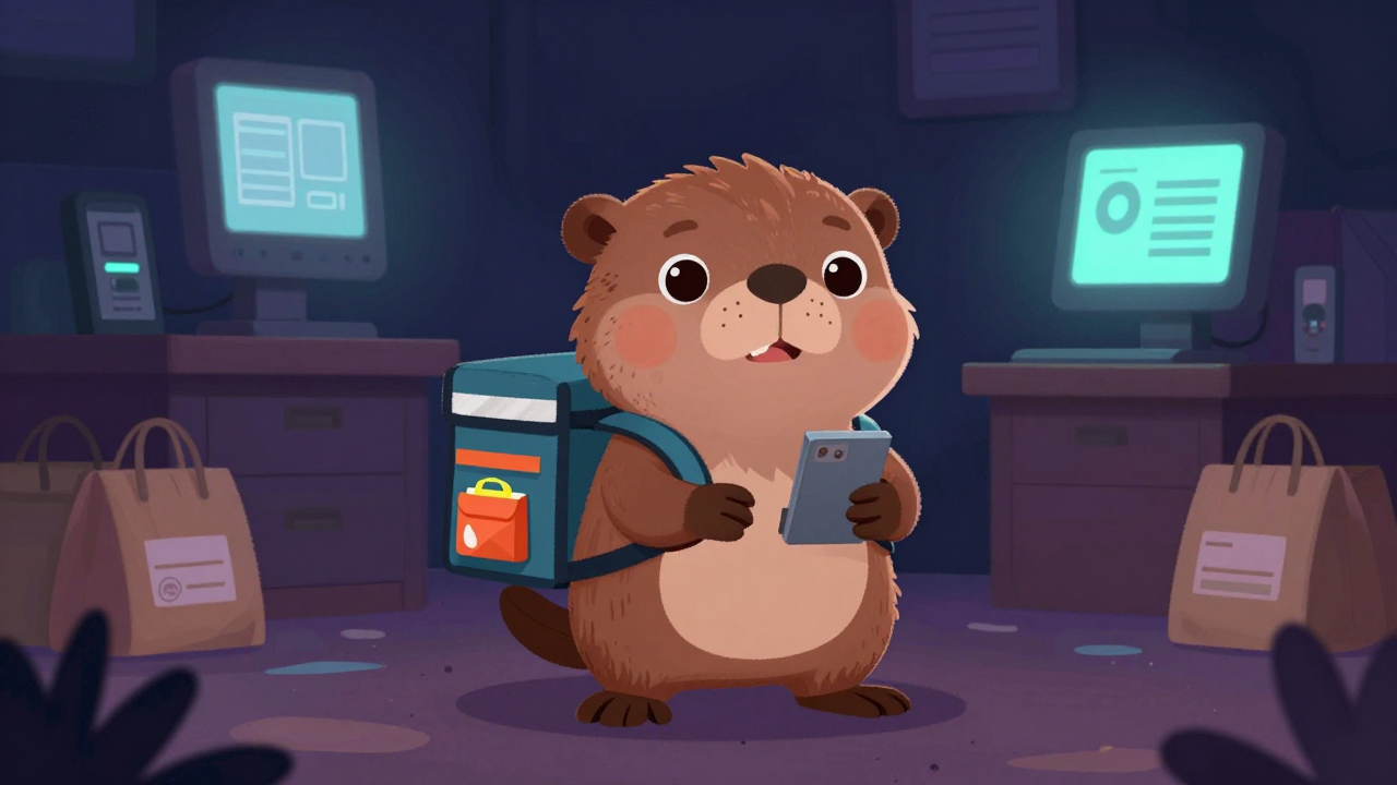 퀵배달원 직업 종사자가 업무를 수행하는 모습