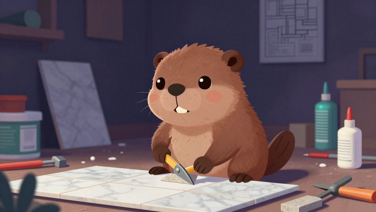 타일·대리석시공원 직업 종사자가 업무를 수행하는 모습