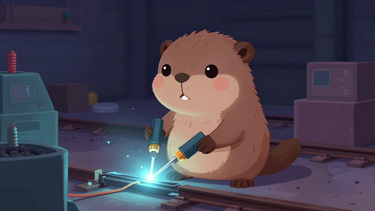 테르밋용접원 직업 종사자가 업무를 수행하는 모습