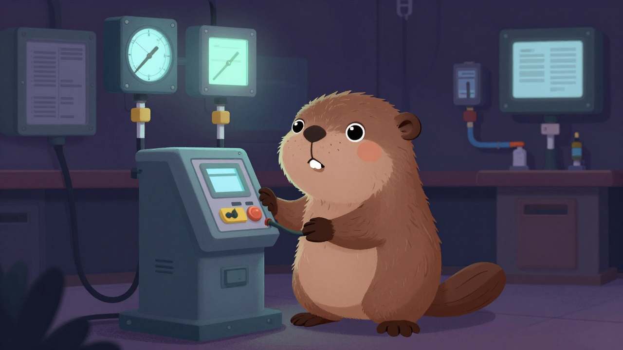 펌프설비운전원 직업 종사자가 업무를 수행하는 모습