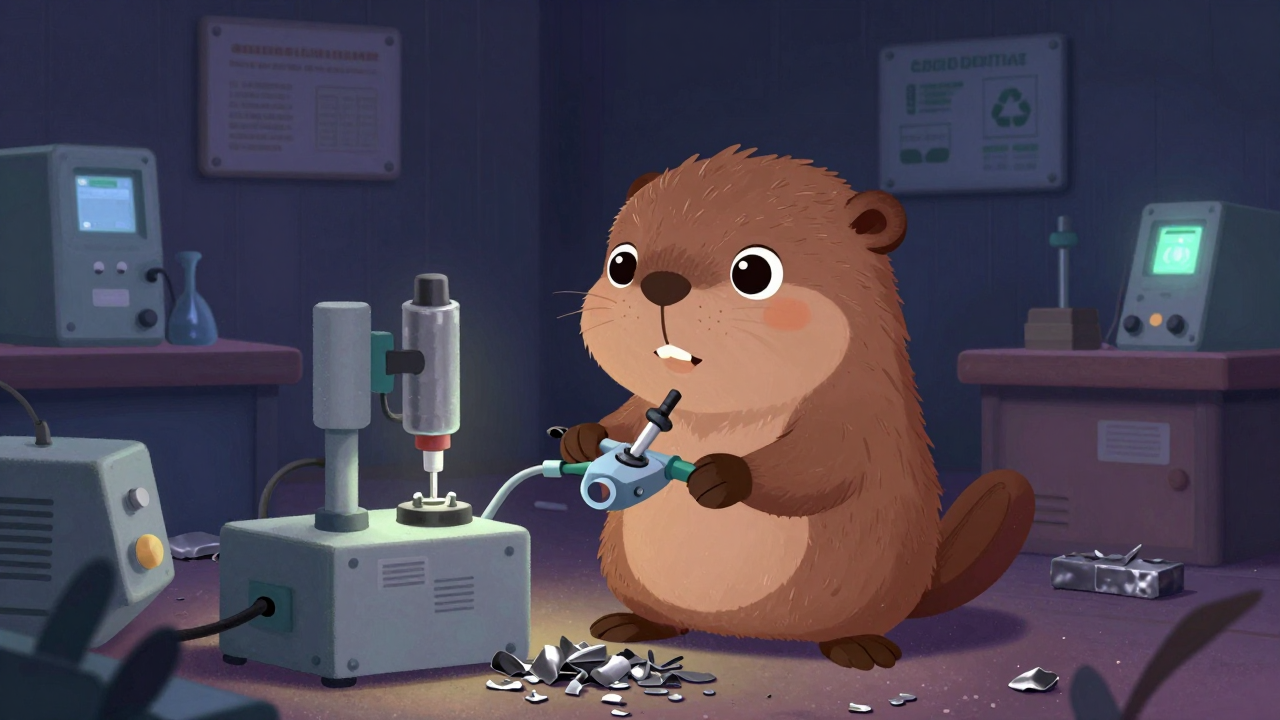 폐자재금속자원재생원료시험원 직업 종사자가 업무를 수행하는 모습