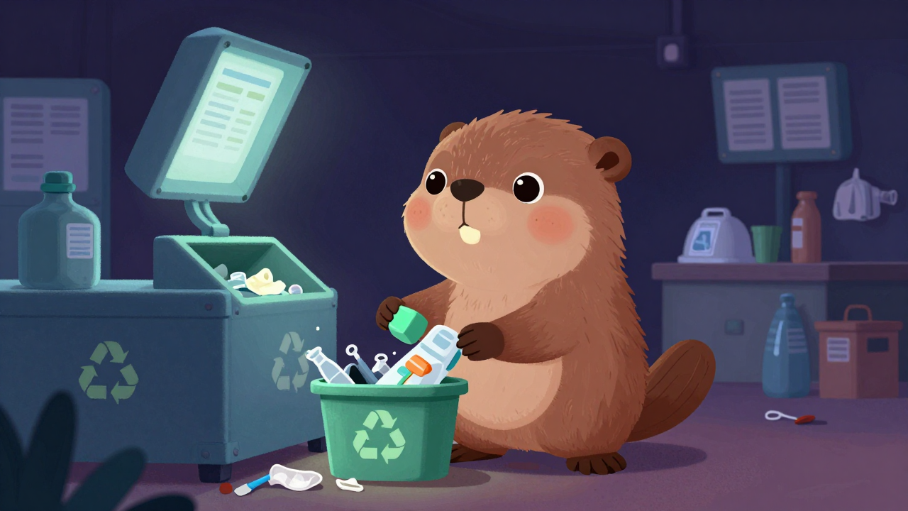 폐플라스틱선별원 직업 종사자가 업무를 수행하는 모습